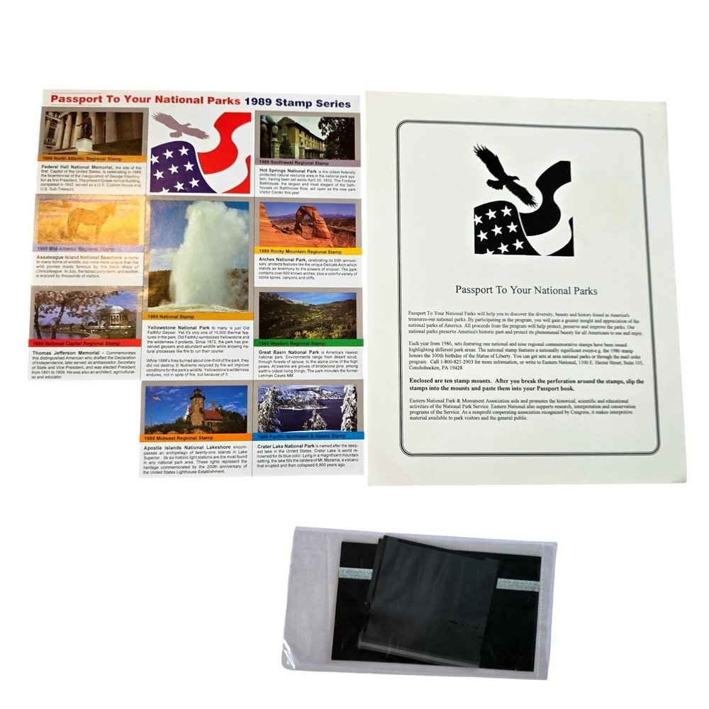Passport To Your National Parks 1989 Stamp Series Set 9 Stamps Mounts Vtg READ